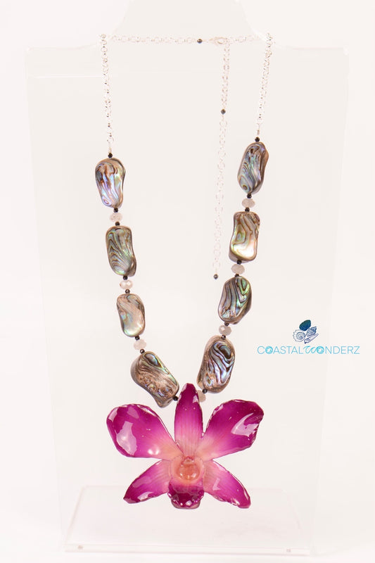 "Nephele" Everyday Orchid Necklace with Abalone